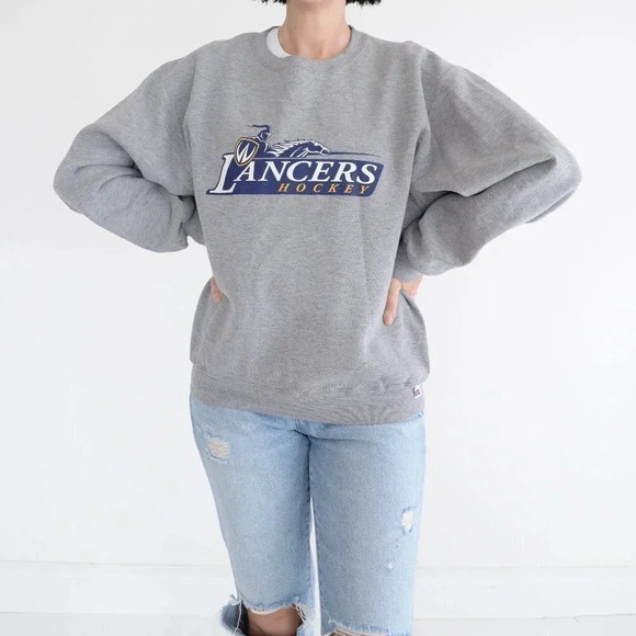 Vintage Russel Grey Lancers Hockey  Crewneck Sweater Med - Picture 2 of 12